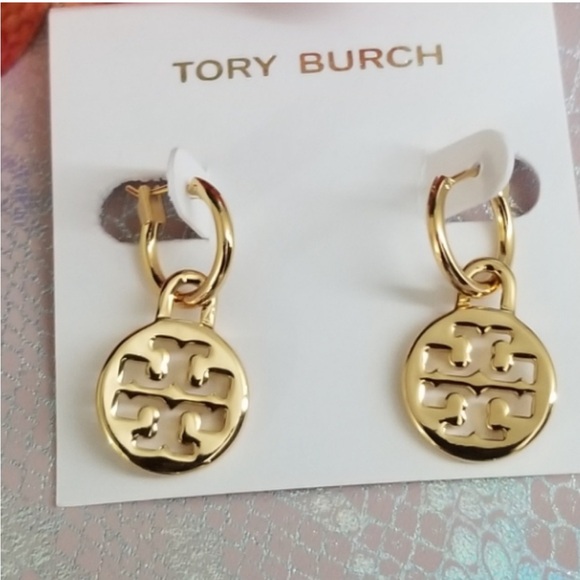 NWT Tory Burch Huggie Hoop Drop Earrings - Gold